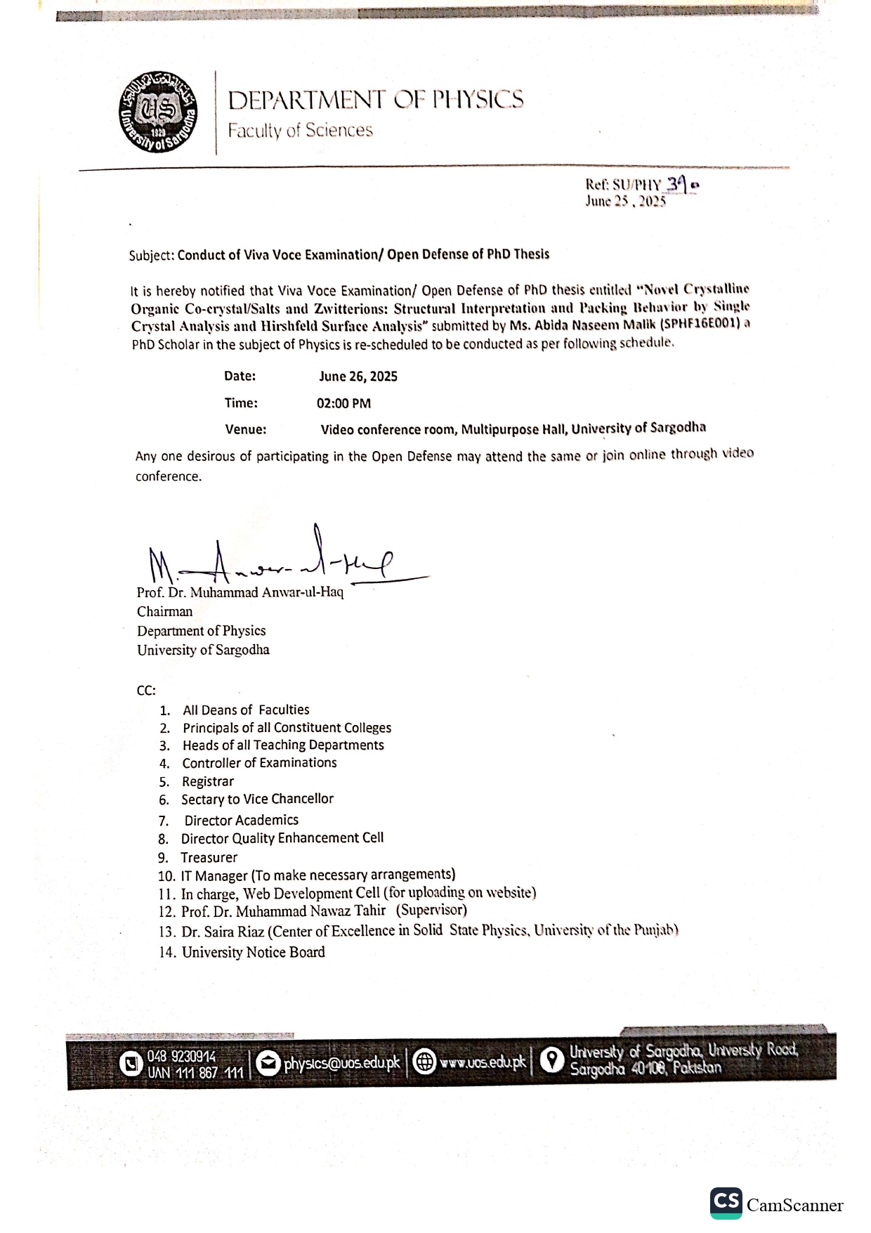 Conduct of Viva Voce Examination / Open Defense of PhD Thesis